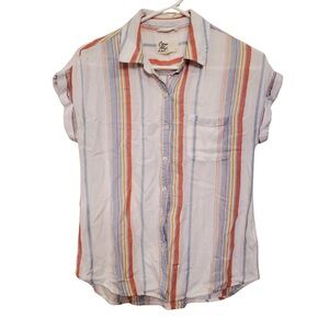 Stitch Fix Cosmic Blue Love Striped Short Sleeve Button-Up Shirt